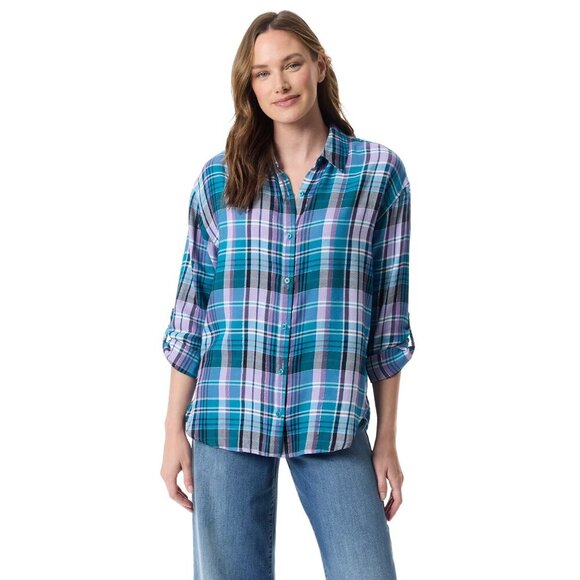 Gloria Vanderbilt Tops - Gloria Vanderbilt Swan Series Women's Amanda Oversized Shirt, Size XXXL, Blue